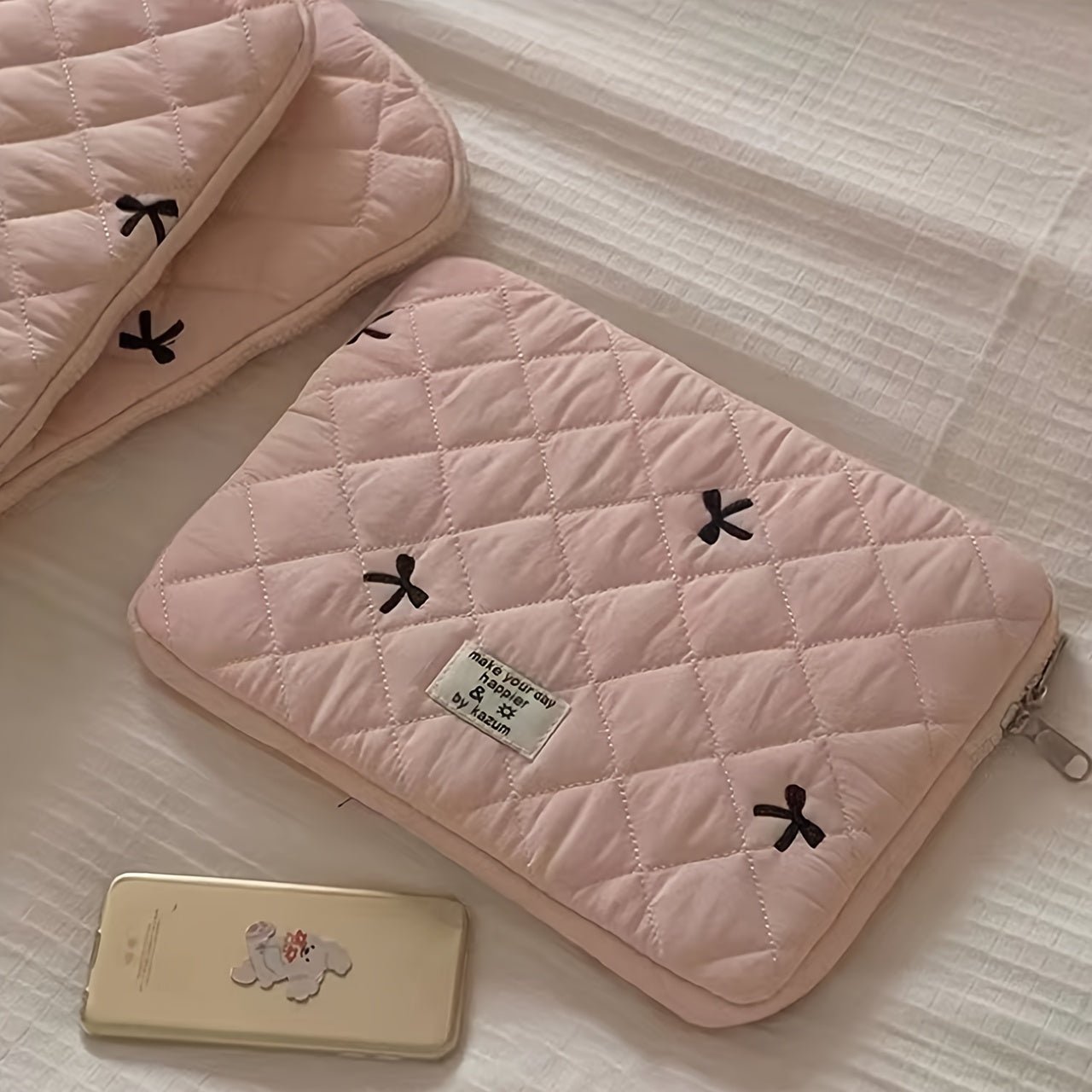 1pc Laptop bag ballet style bow embroidered tablet bag suitable for 10/11 inch iPad 13/14 inch MacBook 15/15.6 inch laptop sleeve bag