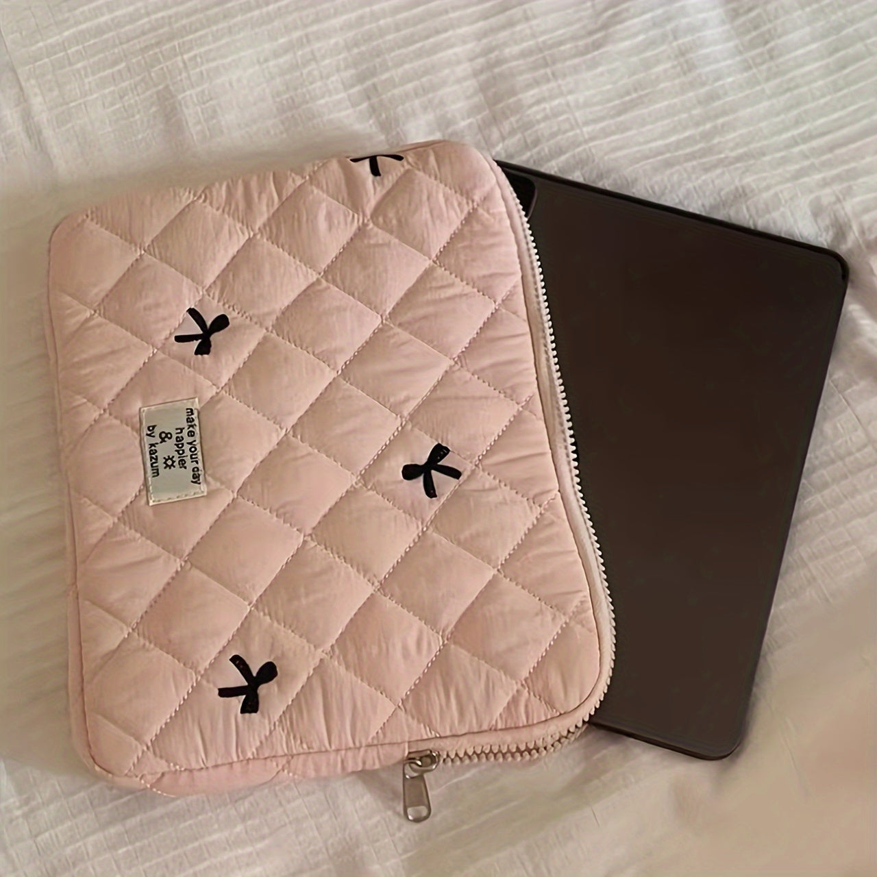 1pc Laptop bag ballet style bow embroidered tablet bag suitable for 10/11 inch iPad 13/14 inch MacBook 15/15.6 inch laptop sleeve bag