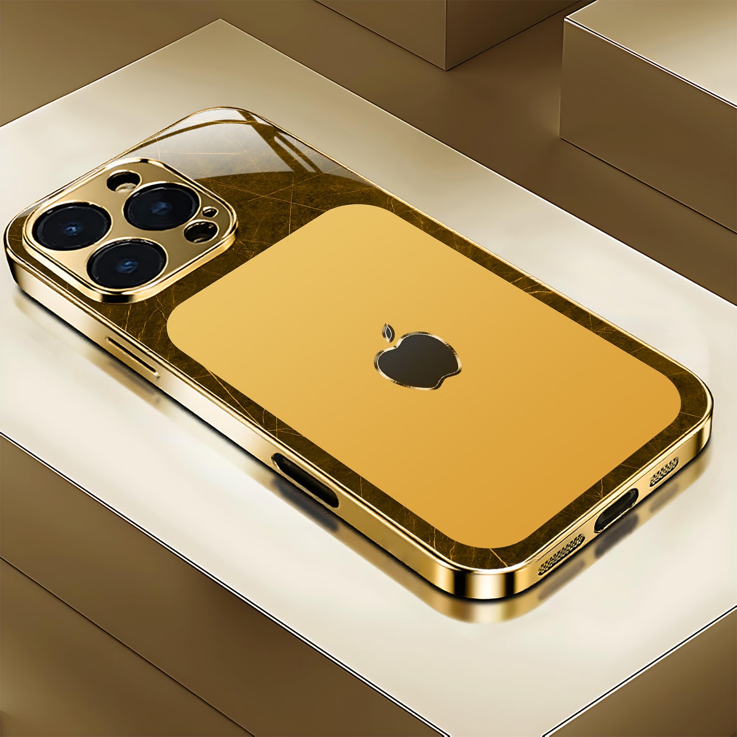 Creative Apple Pattern Gold-Plated New Phone Case for Iphone 17/17 Pro/17 Air/17 Pro Max/16/16 Pro/16 Plus/16 Pro Max/15/15 Pro/15 Pro Max/14/14 Pro/14 PLUS/14 Pro Max/13/13 Pro/13 Pro Max/13 Mini/12/11/Xr/Xs/X Tempered Glass