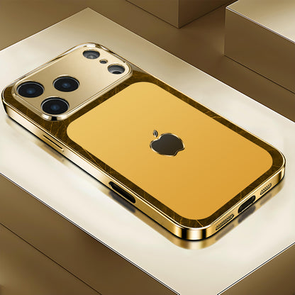 Creative Apple Pattern Gold-Plated New Phone Case for Iphone 17/17 Pro/17 Air/17 Pro Max/16/16 Pro/16 Plus/16 Pro Max/15/15 Pro/15 Pro Max/14/14 Pro/14 PLUS/14 Pro Max/13/13 Pro/13 Pro Max/13 Mini/12/11/Xr/Xs/X Tempered Glass
