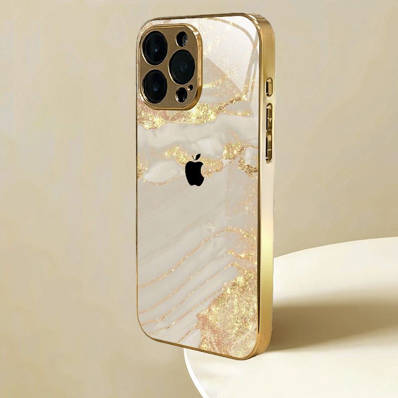 High-End Elegant Apple Pattern Electroplated Tempered Glass Phone Case for iPhone 16/16 Pro /15, etc, Fancy Phone Case, Premium Phone Accessory, Stylish Phone Cover, Sleek Phone Cover, Elegant Design, Uv Printed Design, Scrat