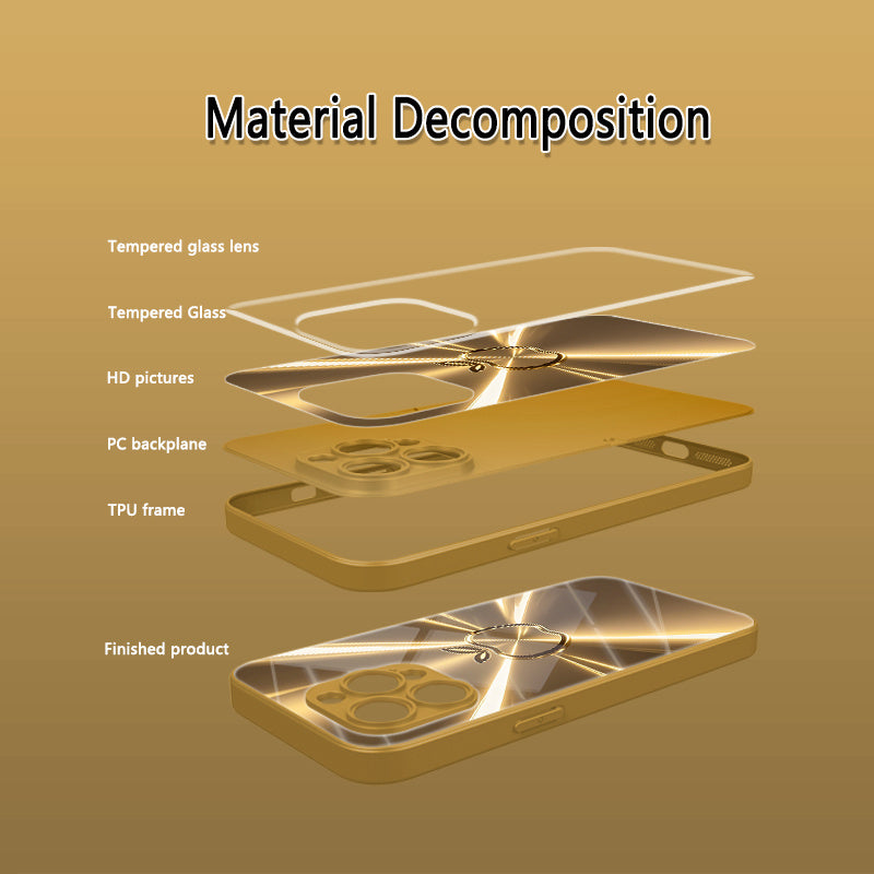 High-End Luxury Shimmering Golden Gradient Metallic Glass Phone Case for Iphone Including 17, 17 Air, 17 Pro, 17 Pro Max, 16, 16 Plus, 16 Pro, 16 Pro Max, 15, 15 Plus, 15 Pro, 15 Pro Max, 14, 14 Plus, 14 Pro, 14 Pro Max, 13,