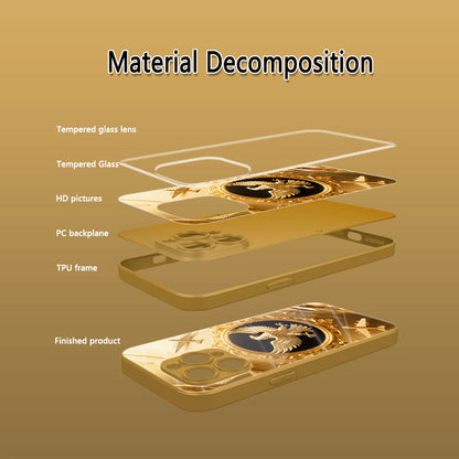 A High-End Glass Phone Case Featuring a Collage of a Golden Eagle And Airplane, Compatible with for iphone 16 Pro Max/16E/15 Pro/14 Plus/13 Pro Max/12/11 Pro. It'S Trendy, Stylish, Visually Appealing, And Offers a Premium