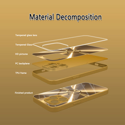 High-End Luxury Shimmering Golden Gradient Metallic Glass Phone Case for Iphone Including 17, 17 Air, 17 Pro, 17 Pro Max, 16, 16 Plus, 16 Pro, 16 Pro Max, 15, 15 Plus, 15 Pro, 15 Pro Max, 14, 14 Plus, 14 Pro, 14 Pro Max, 13,