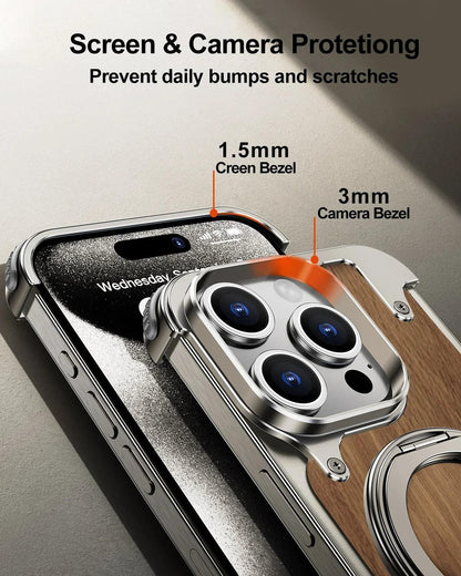 Aluminum/Wood Magnetic Rimless Phone Case For iPhone - IDefend