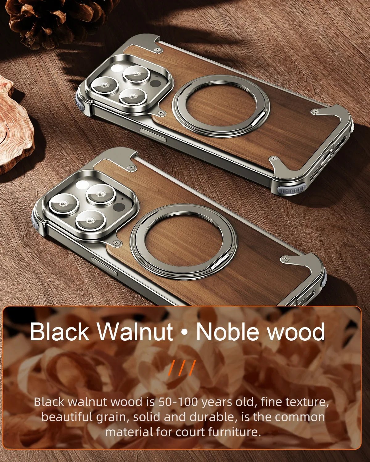 360° Rotating Ring Stand Black Walnut Phone Stand for iPhone - IDefend