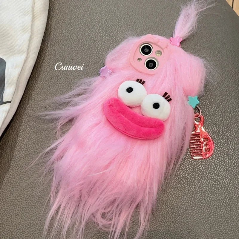 3D Korean Funny Fluffy Plush Monster Case For iPhone - IDefend