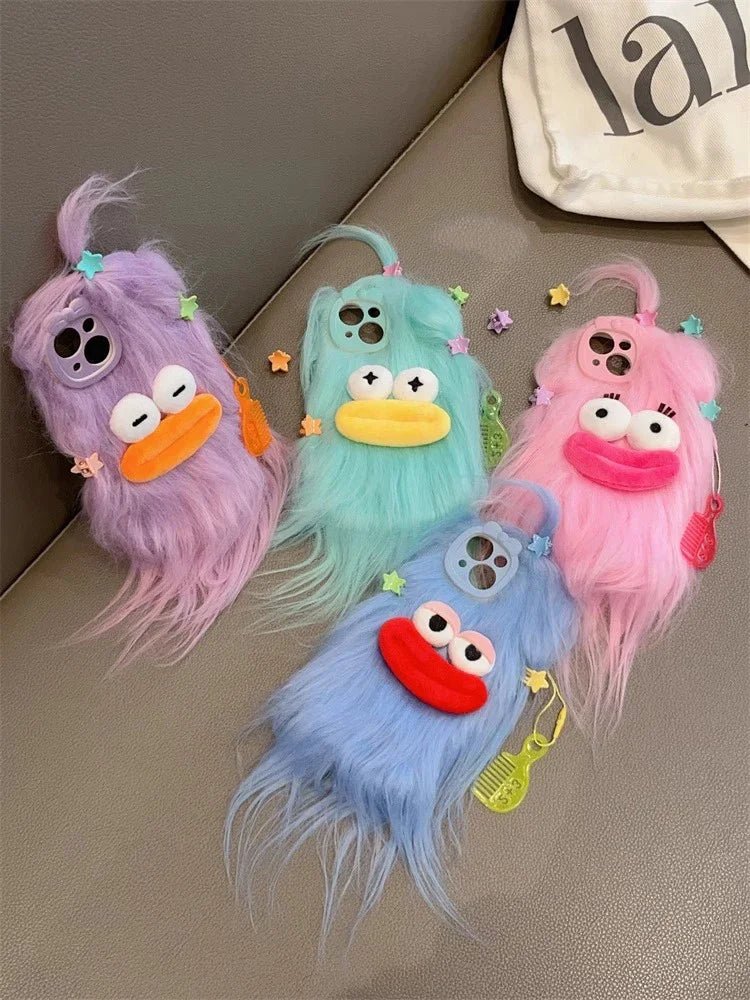 3D Korean Funny Fluffy Plush Monster Case For iPhone - IDefend