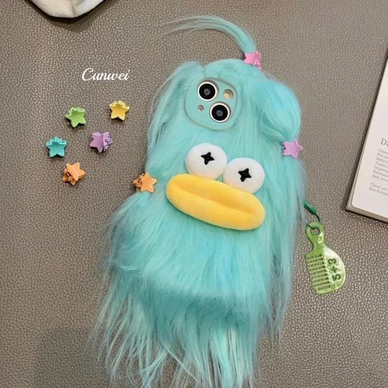 3D Korean Funny Fluffy Plush Monster Case For iPhone - IDefend