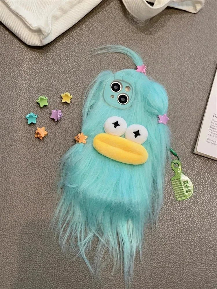 3D Korean Funny Fluffy Plush Monster Case For iPhone - IDefend