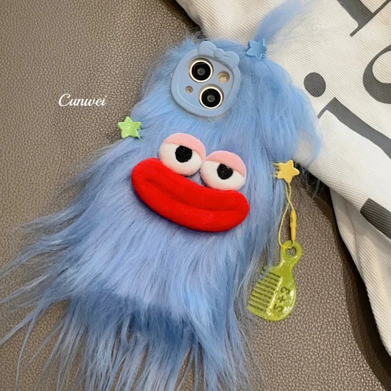 3D Korean Funny Fluffy Plush Monster Case For iPhone - IDefend