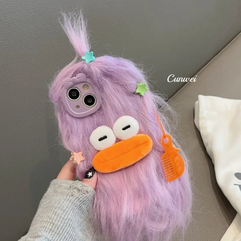 3D Korean Funny Fluffy Plush Monster Case For iPhone - IDefend