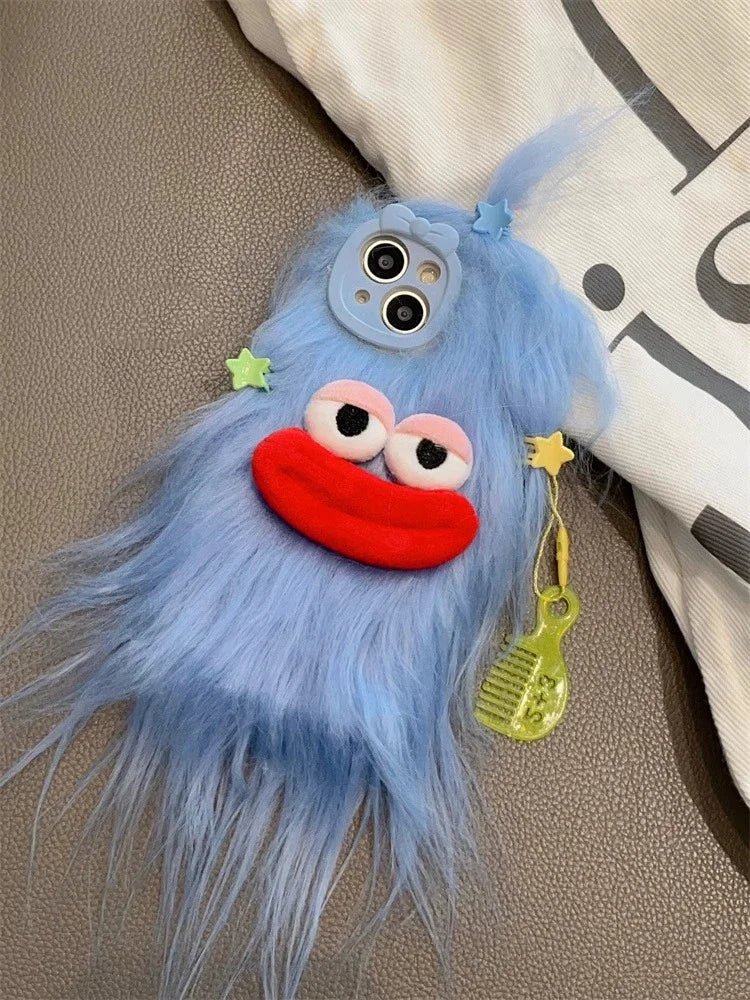 3D Korean Funny Fluffy Plush Monster Case For iPhone - IDefend