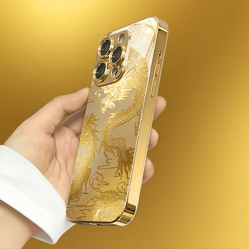 New Fashion Full Coverage HD Minimalist Niche Trendy Luxury Business Straight Edge Gold-Plated Glass Case for Apple 16 Pro Max, 16, 15ProMax, Plus 15, 15, 14Plus 13pro、13、12 pro、12, 11promax and iPhone11. Protective Pho