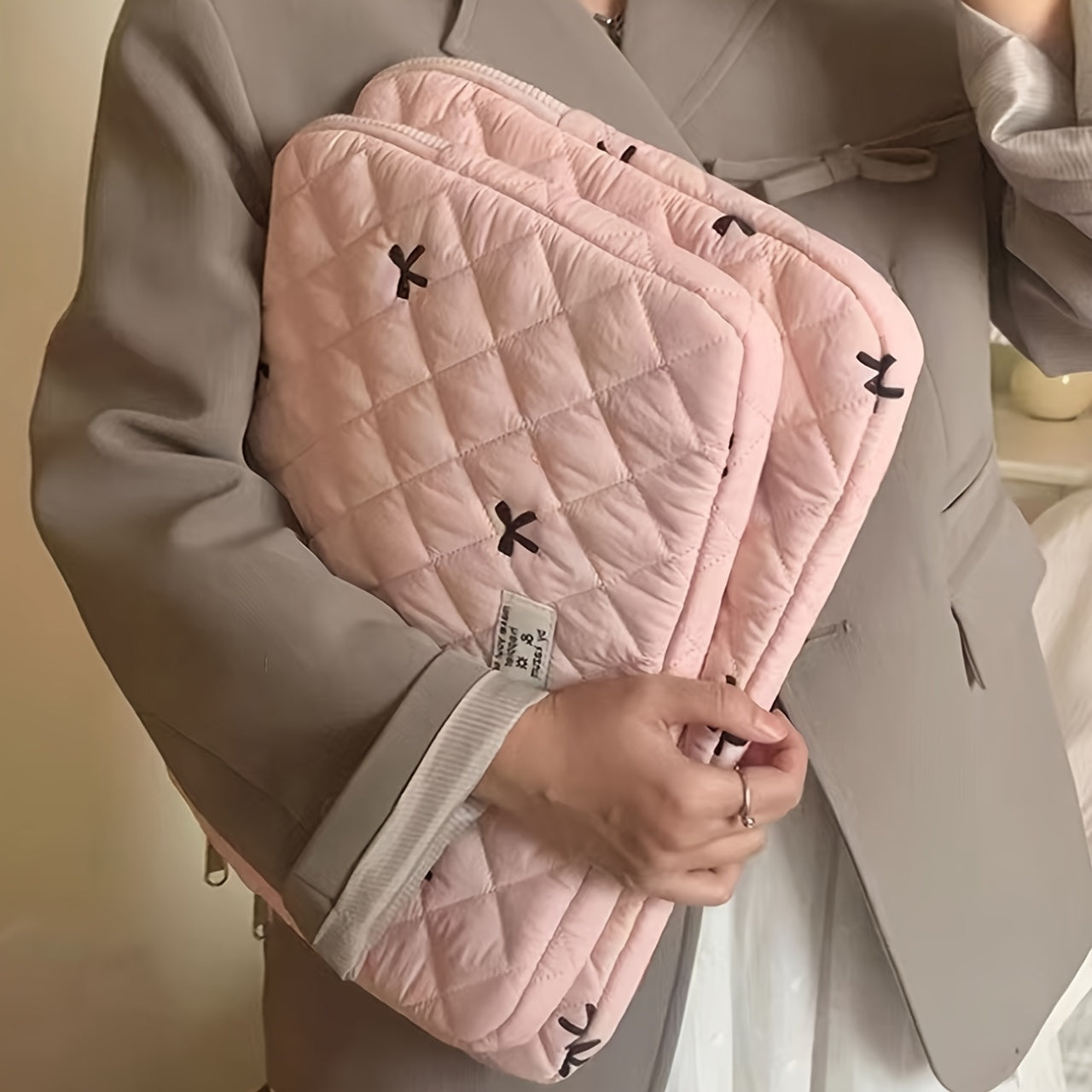 1pc Laptop bag ballet style bow embroidered tablet bag suitable for 10/11 inch iPad 13/14 inch MacBook 15/15.6 inch laptop sleeve bag