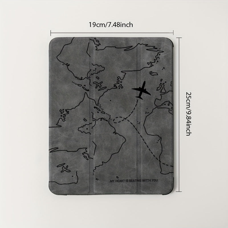 World Map for ipad Case - Durable Faux Leather, Auto Sleep/Wake, Stand Feature, Perfect for 7/8/9 for ipad, 2018 9.7/5/6th/ Air 2/3 10.5/ Pro /11/ Air 4/5 /10.9/ 10th, Travel Accessories | World Map Design | Stand Feature Cas