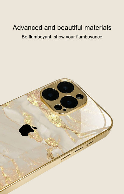 High-End Elegant Apple Pattern Electroplated Tempered Glass Phone Case for iPhone 16/16 Pro /15, etc, Fancy Phone Case, Premium Phone Accessory, Stylish Phone Cover, Sleek Phone Cover, Elegant Design, Uv Printed Design, Scrat