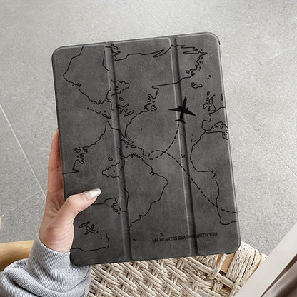 World Map for ipad Case - Durable Faux Leather, Auto Sleep/Wake, Stand Feature, Perfect for 7/8/9 for ipad, 2018 9.7/5/6th/ Air 2/3 10.5/ Pro /11/ Air 4/5 /10.9/ 10th, Travel Accessories | World Map Design | Stand Feature Cas
