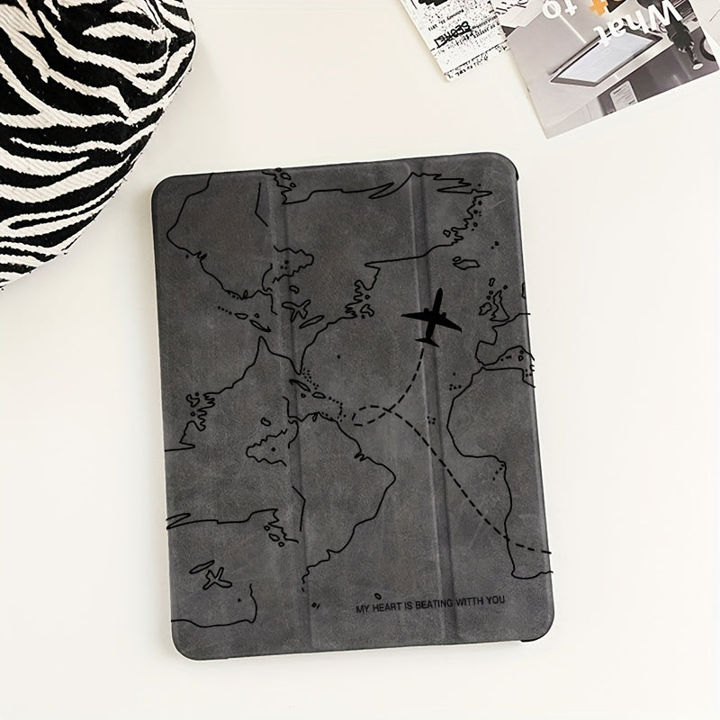 World Map for ipad Case - Durable Faux Leather, Auto Sleep/Wake, Stand Feature, Perfect for 7/8/9 for ipad, 2018 9.7/5/6th/ Air 2/3 10.5/ Pro /11/ Air 4/5 /10.9/ 10th, Travel Accessories | World Map Design | Stand Feature Cas