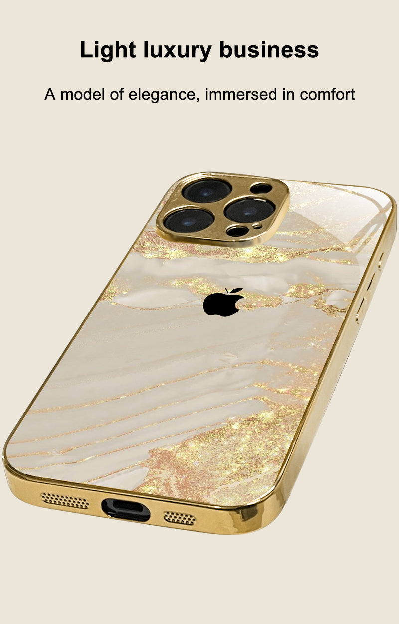 High-End Elegant Apple Pattern Electroplated Tempered Glass Phone Case for iPhone 16/16 Pro /15, etc, Fancy Phone Case, Premium Phone Accessory, Stylish Phone Cover, Sleek Phone Cover, Elegant Design, Uv Printed Design, Scrat