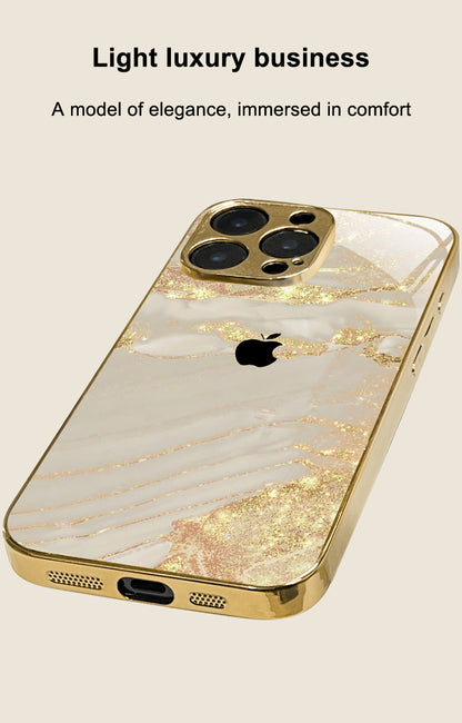 High-End Elegant Apple Pattern Electroplated Tempered Glass Phone Case for iPhone 16/16 Pro /15, etc, Fancy Phone Case, Premium Phone Accessory, Stylish Phone Cover, Sleek Phone Cover, Elegant Design, Uv Printed Design, Scrat