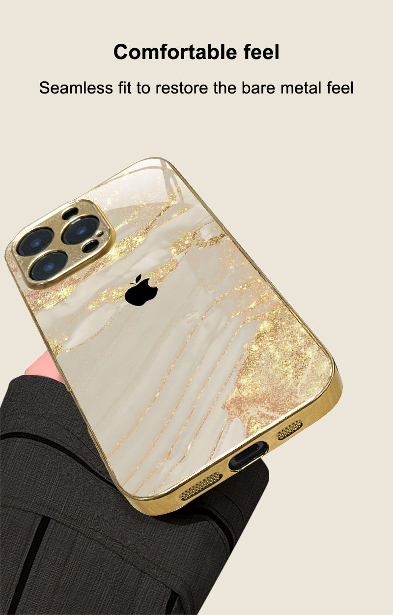 High-End Elegant Apple Pattern Electroplated Tempered Glass Phone Case for iPhone 16/16 Pro /15, etc, Fancy Phone Case, Premium Phone Accessory, Stylish Phone Cover, Sleek Phone Cover, Elegant Design, Uv Printed Design, Scrat