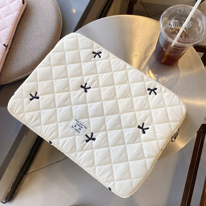 1pc Laptop bag ballet style bow embroidered tablet bag suitable for 10/11 inch iPad 13/14 inch MacBook 15/15.6 inch laptop sleeve bag
