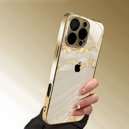 High-End Elegant Apple Pattern Electroplated Tempered Glass Phone Case for iPhone 16/16 Pro /15, etc, Fancy Phone Case, Premium Phone Accessory, Stylish Phone Cover, Sleek Phone Cover, Elegant Design, Uv Printed Design, Scrat