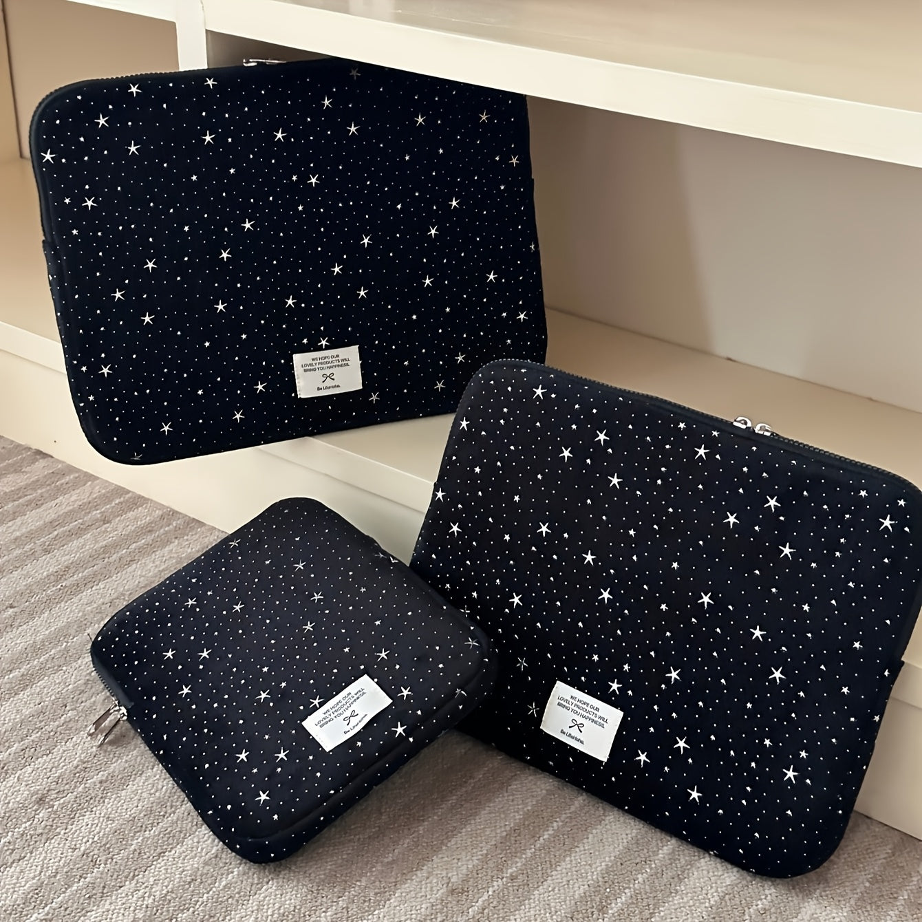 Starry Night Polyester Laptop Sleeve, Shock-Absorbing Tablet Clutch Case for iPad, MacBook 25.4/27.94/33.02/35.56/38.1/39.62 cm, Protective Liner Bag