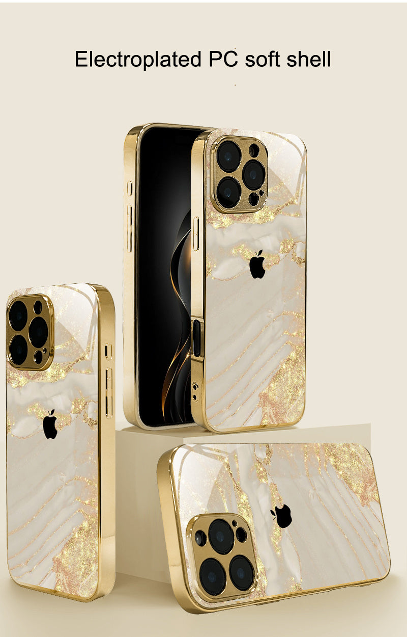 High-End Elegant Apple Pattern Electroplated Tempered Glass Phone Case for iPhone 16/16 Pro /15, etc, Fancy Phone Case, Premium Phone Accessory, Stylish Phone Cover, Sleek Phone Cover, Elegant Design, Uv Printed Design, Scrat