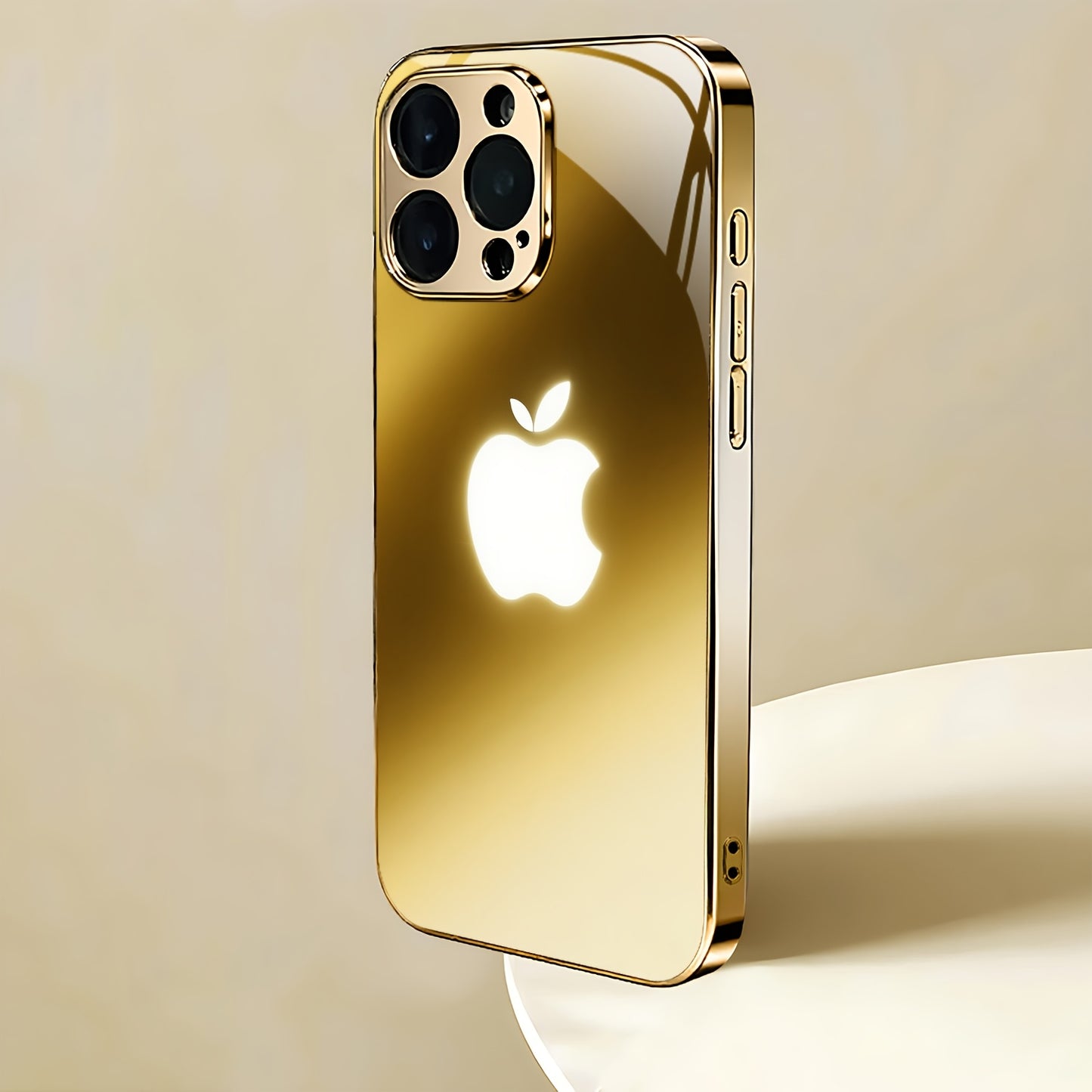Premium Metal Texture Golden-Plated Apple Design Phone Case for iPhone 16/16 Pro/16 Plus/16 Pro Max/15/15 Pro/15 Pro Max/14/14 Pro/14 Plus/14 Pro Max/13/13 Pro/13 Pro Max/13 Mini/12/11, Full Coverage Tempered Glass Protection
