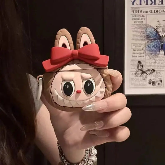 For AirPods 4 3 2 1 Pro Pro2 Earphone Case 3D Monster Rabbit Elf Bow Silicone Protective With Pendant Headphone Box Cover