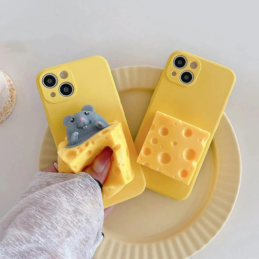 Cute Mouse Cheese Pinch Relieve Stress Soft Silicone Phone Case For iPhone - IDefend