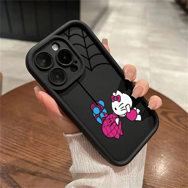 Hello Kitty Spiderman Marvel Phone Case for iPhone 16 Cases iPhone 15 14 13 12 Mini 11 Pro Max 16 Plus XS 15Pro Shockproof Cover