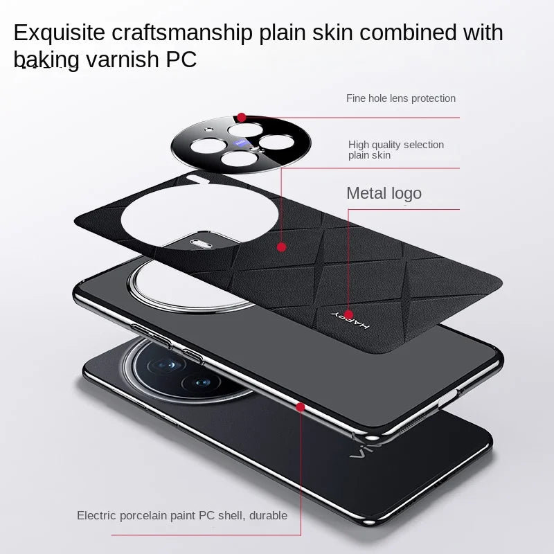 For VIVO X200 Pro Case Luxury Vegan Leather Lens Protective Back Case For VIVO