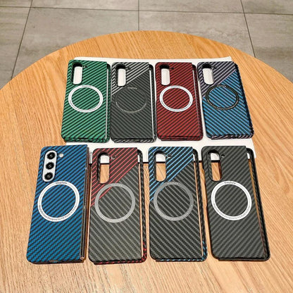 Carbon Fiber Pattern Magsafe Phone Case For Samsung Galaxy Z Fold 5 4 3 Slim Hard PC Cover - IDefend