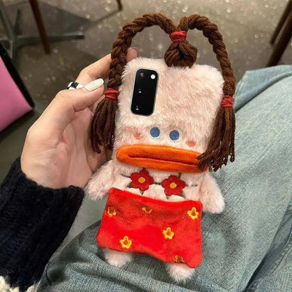 Cute Plush Funny Braid Red Flower Female Case For Samsung - IDefend