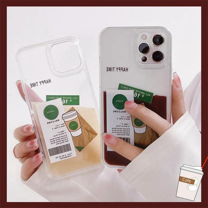 ins coffee label liquid quicksand case for iphone - IDefend