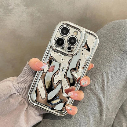 Glossy 3D Meteorite Texture Plating Silver Phone Case For iPhone - IDefend