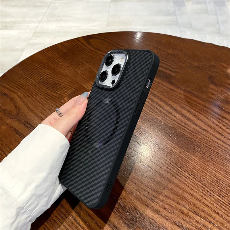 Carbon fiber striped magnetic phone case For iPhone