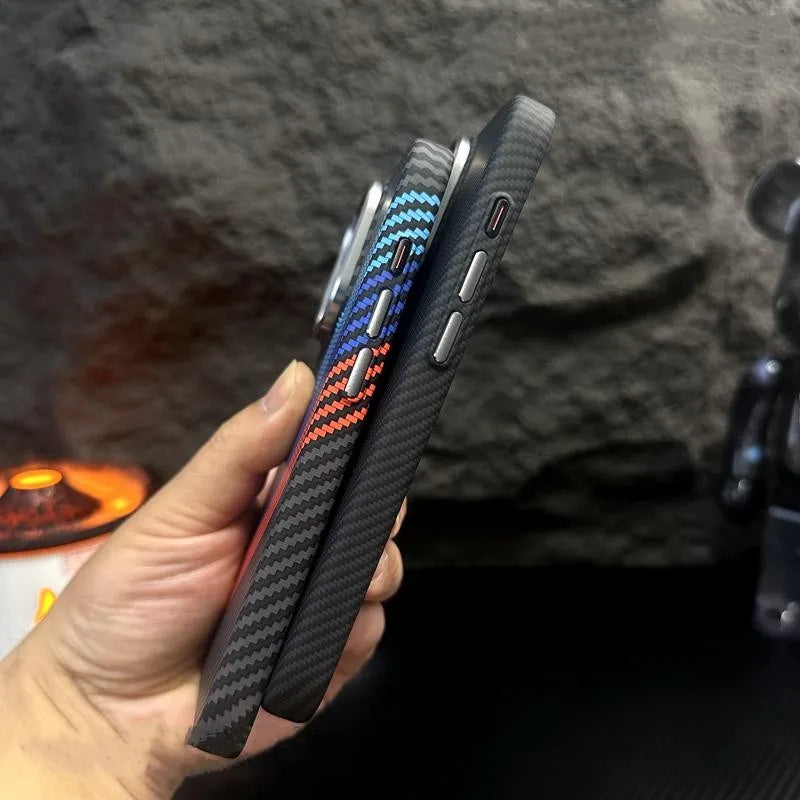 Carbon Fibre Relief Wireless Charging MagSafe Phone Case for iPhone