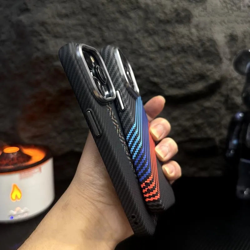 Carbon Fibre Relief Wireless Charging MagSafe Phone Case for iPhone