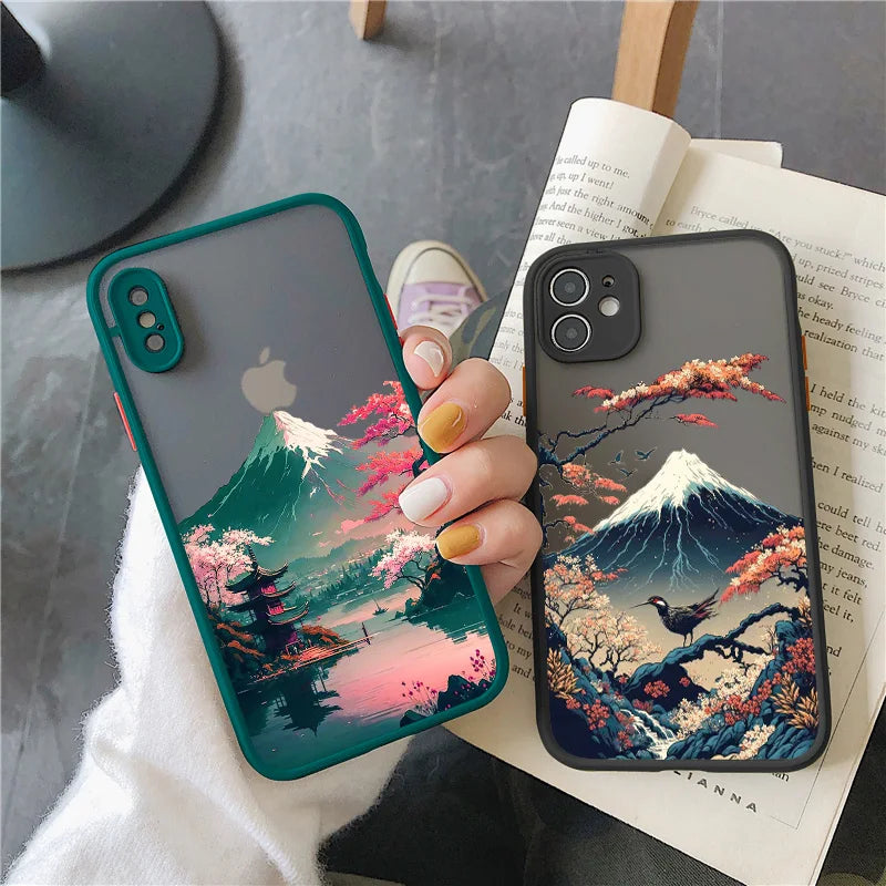 Japanese Aesthetic Mount Fuji Landscape Map Phone Case - IDefend