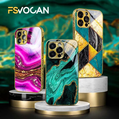 Golden Art Marble Design For iPhone Shockproof Gold Case For iPhone - IDefend