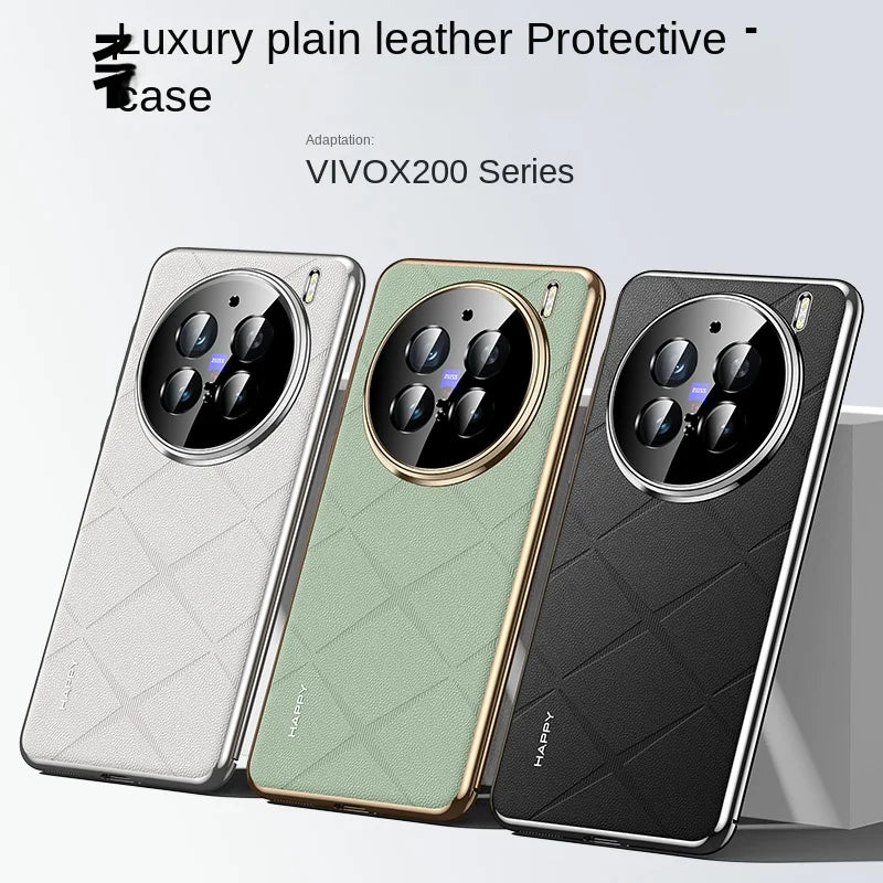 For VIVO X200 Pro Case Luxury Vegan Leather Lens Protective Back Case For VIVO