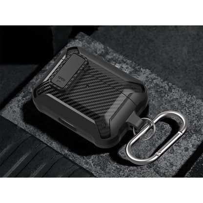 Security Lock Cover For Airpods Pro 2 Case Luxury Carbon Fibre Switch Earphone Case With Keychain For Airpods 4 3 Shockproof Box