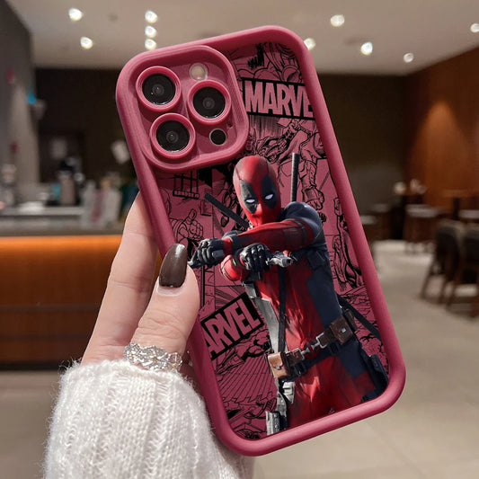 Marvels Funny Deadpool Phone Case for iPhone 16 15 14 Plus 13 12 Mini 11 iPhone16 Pro Max X Xs XR 8 7 Soft Shockproof Capa Cover