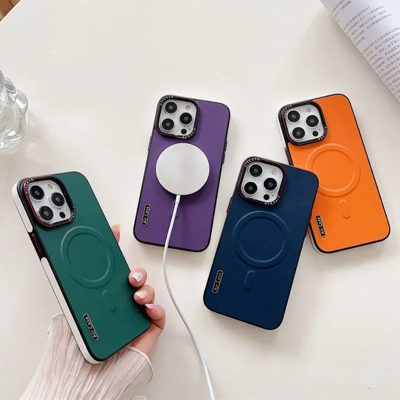 Business Double Color Leather Magsafe Case for iPhone