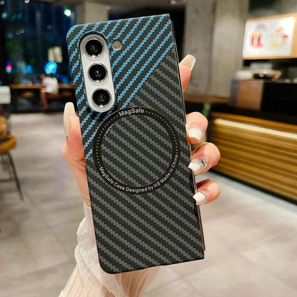Carbon Fiber Pattern Magsafe Phone Case For Samsung Galaxy Z Fold 5 4 3 Slim Hard PC Cover - IDefend