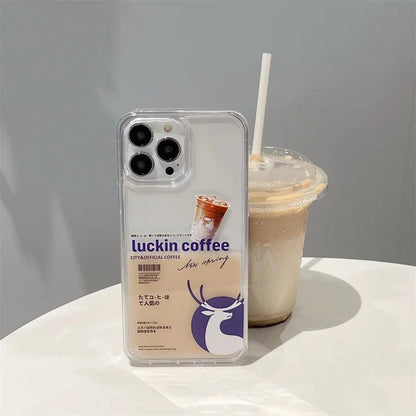 ins coffee label liquid quicksand case for iphone - IDefend